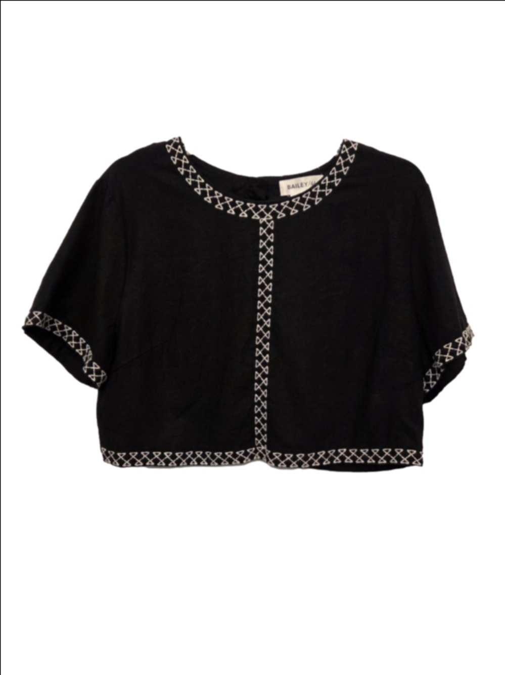 Bailey/44 Linen Blend Black and White Embroidered cropped top Size 6